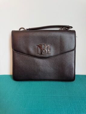 Badgley Mischka Black Faux Leather Satchel Top Handle Structured Handbag